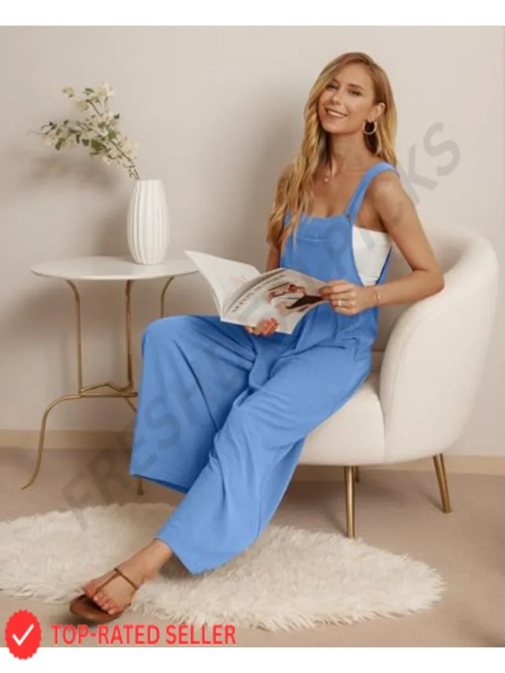 Women's Wide Leg Overalls Jumpsuit Sleeveless Romper with Pockets Boho Casual